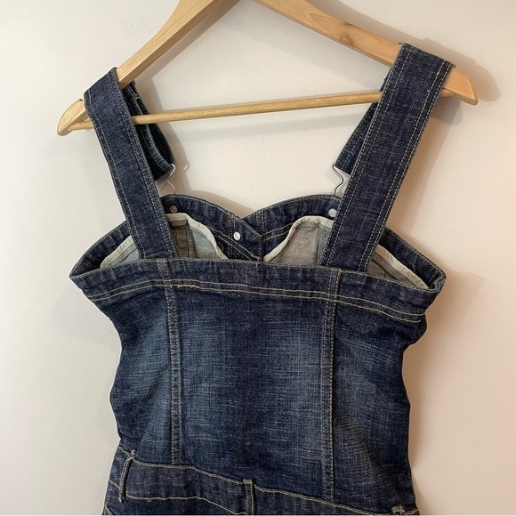 SB Jeans Y2K Denim Mini Dress Sz XS Blue Sweetheart Neckline Overalls Barbie 90s - Picture 6 of 10